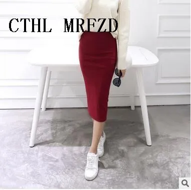 2018 spring Autumn And Winter package hip skirt slit skirts women step skirt stretch Slim thin female waist skirts Long skirts