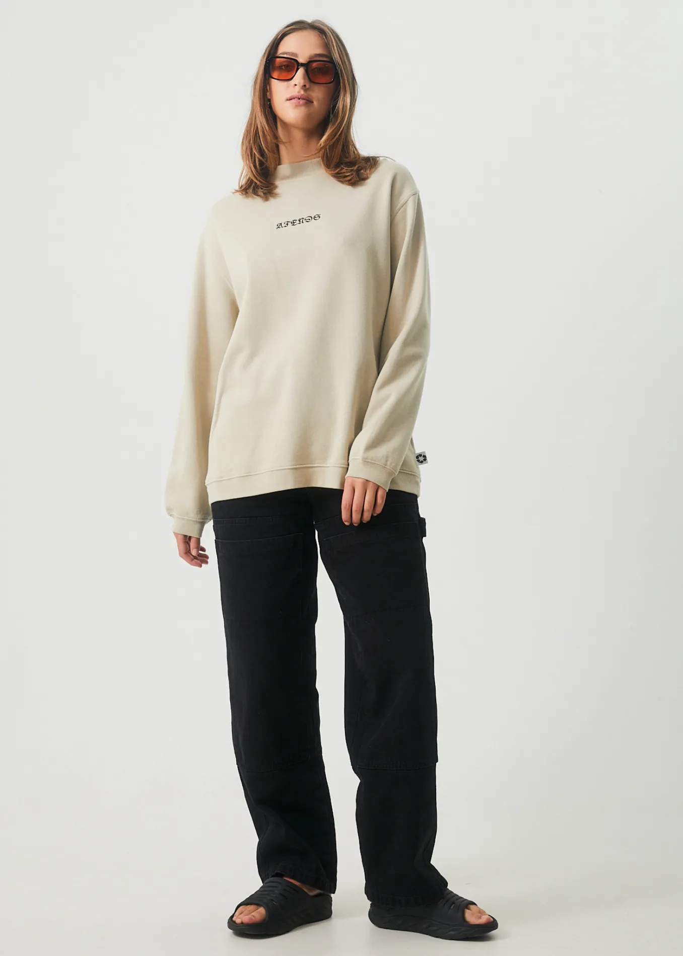 AFENDS Womens Luxury - Crew Neck Jumper - Cement