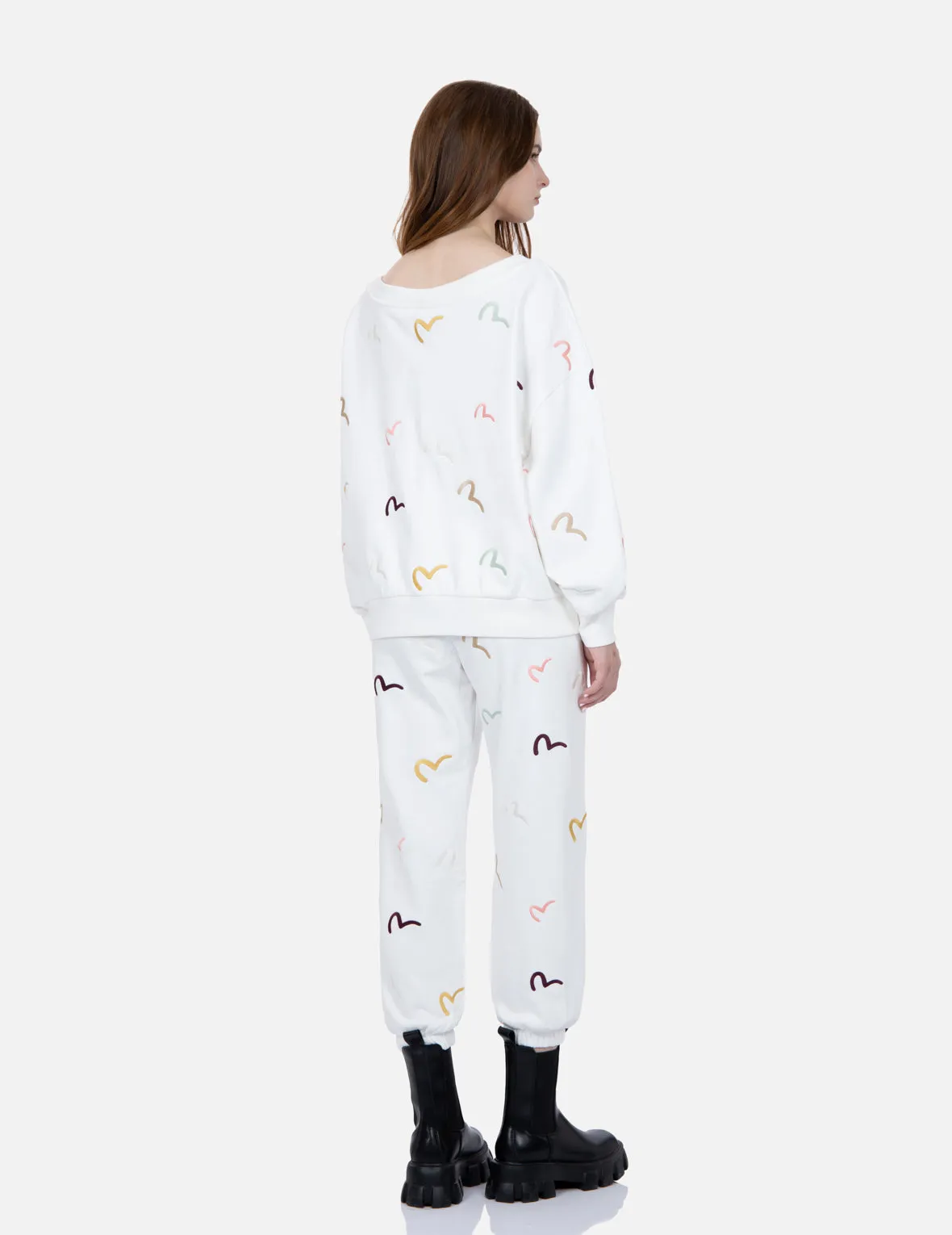 Allover Multi-color Seagull Embroidery Sweatpants