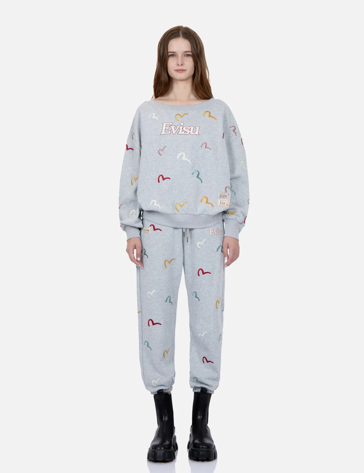 Allover Multi-color Seagull Embroidery Sweatpants