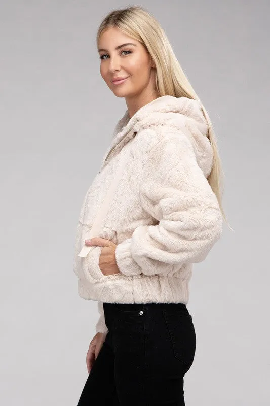 AMBIANCE APPAREL Fluffy Zip-Up Teddy Hooded Coat