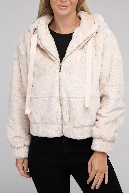 AMBIANCE APPAREL Fluffy Zip-Up Teddy Hooded Coat