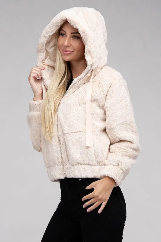 AMBIANCE APPAREL Fluffy Zip-Up Teddy Hooded Coat