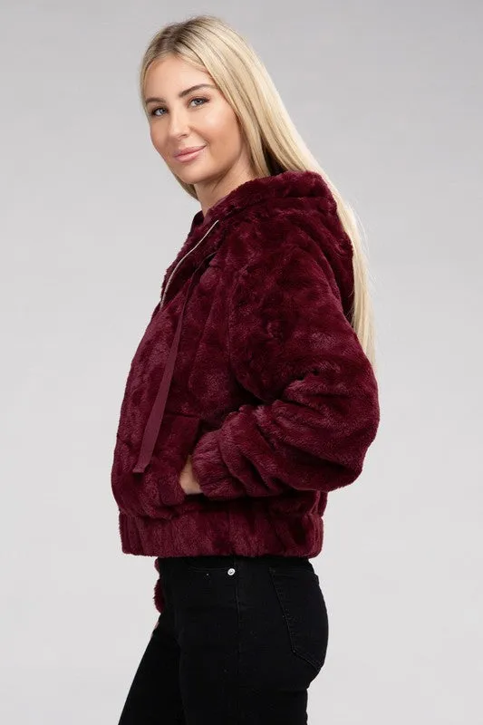 AMBIANCE APPAREL Fluffy Zip-Up Teddy Hooded Coat