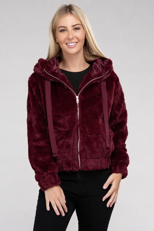 AMBIANCE APPAREL Fluffy Zip-Up Teddy Hooded Coat