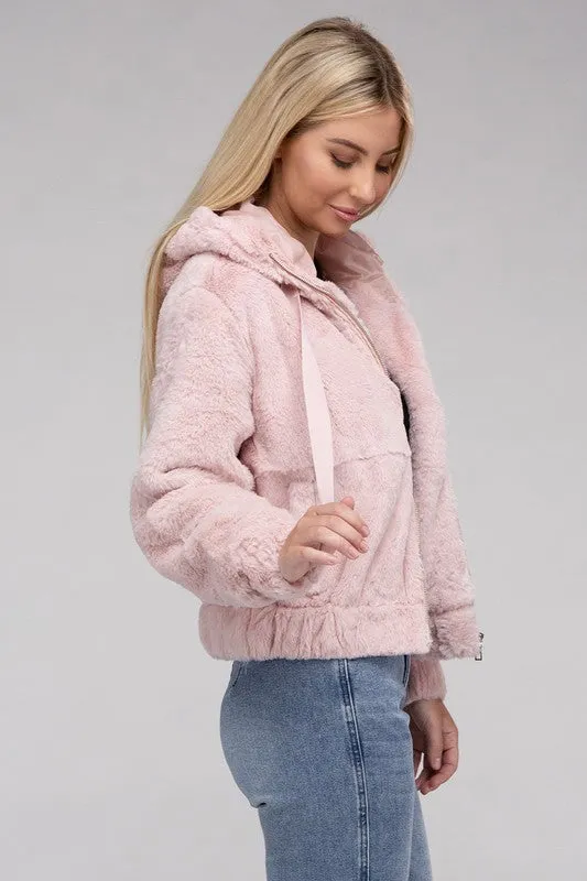 AMBIANCE APPAREL Fluffy Zip-Up Teddy Hooded Coat