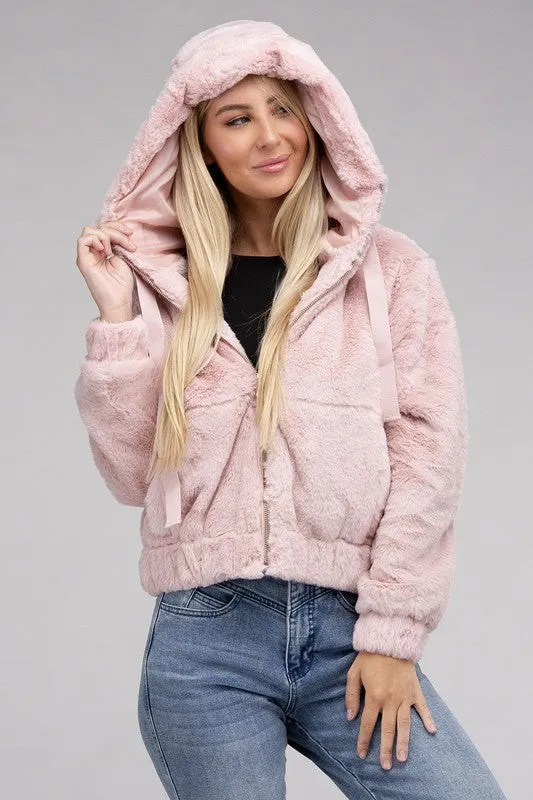 AMBIANCE APPAREL Fluffy Zip-Up Teddy Hooded Coat