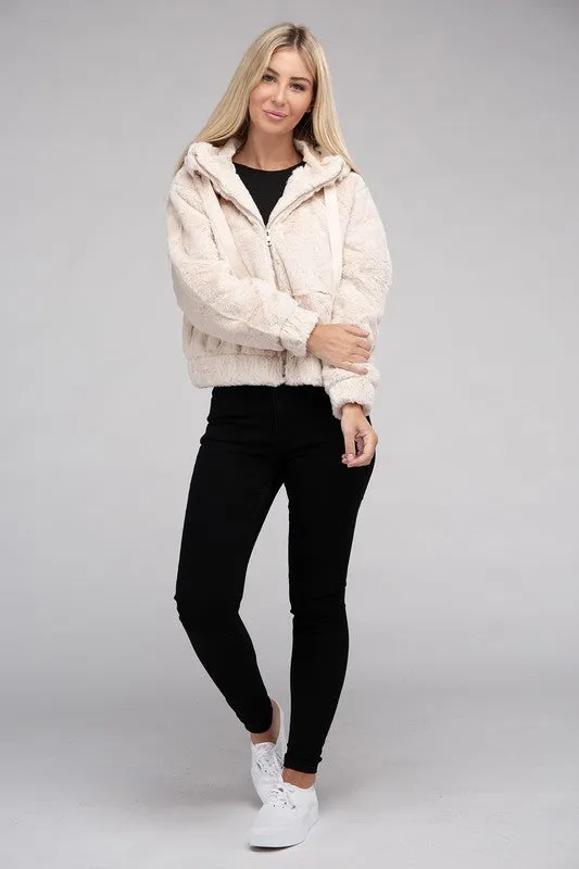 AMBIANCE APPAREL Fluffy Zip-Up Teddy Hooded Coat