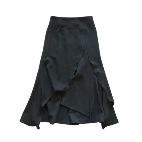 ANGELA SPLIT FLUTED SKIRT-BLACK