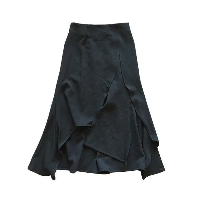 ANGELA SPLIT FLUTED SKIRT-BLACK