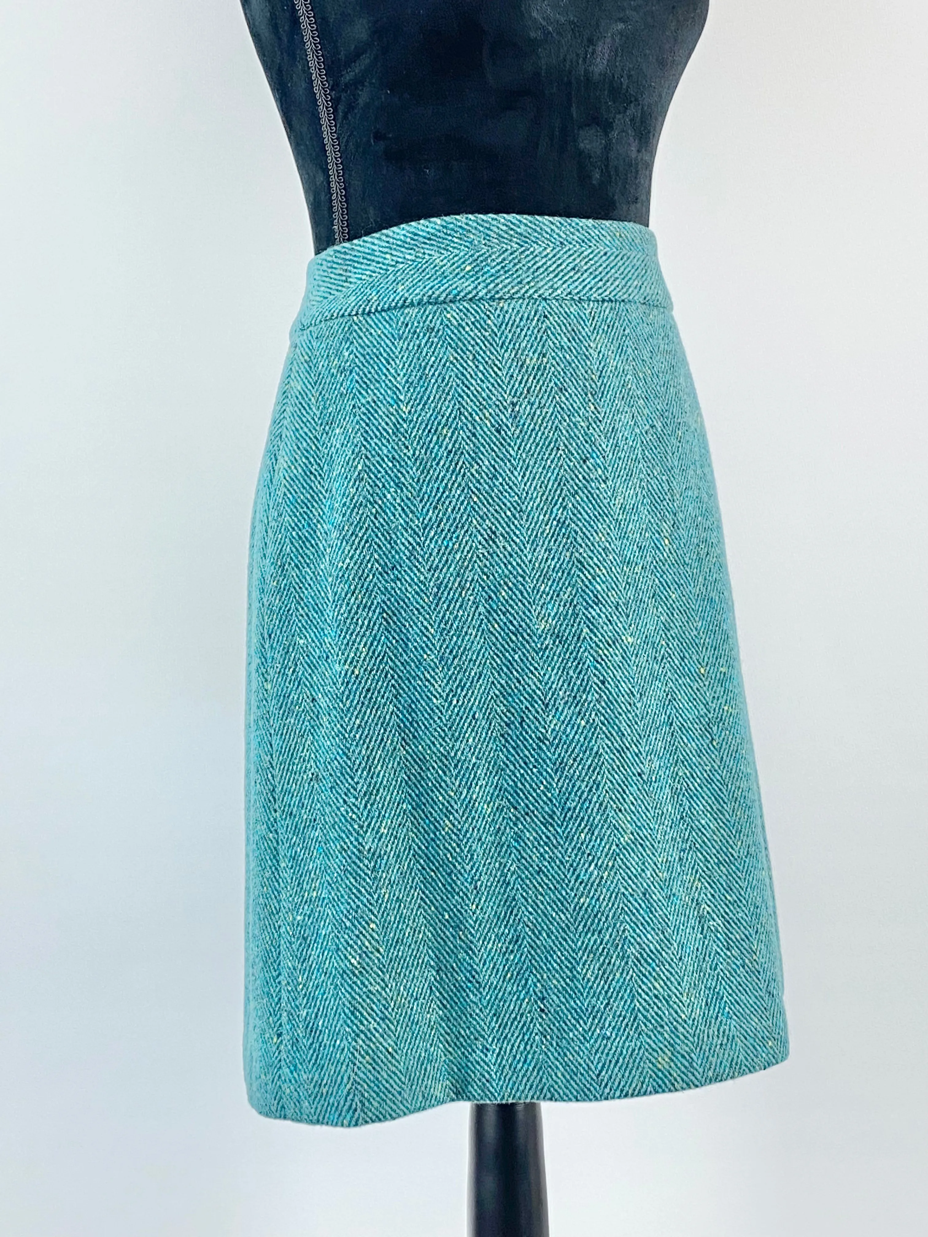 Anna Thomas Teal Herringbone Tweed Skirt - AU10