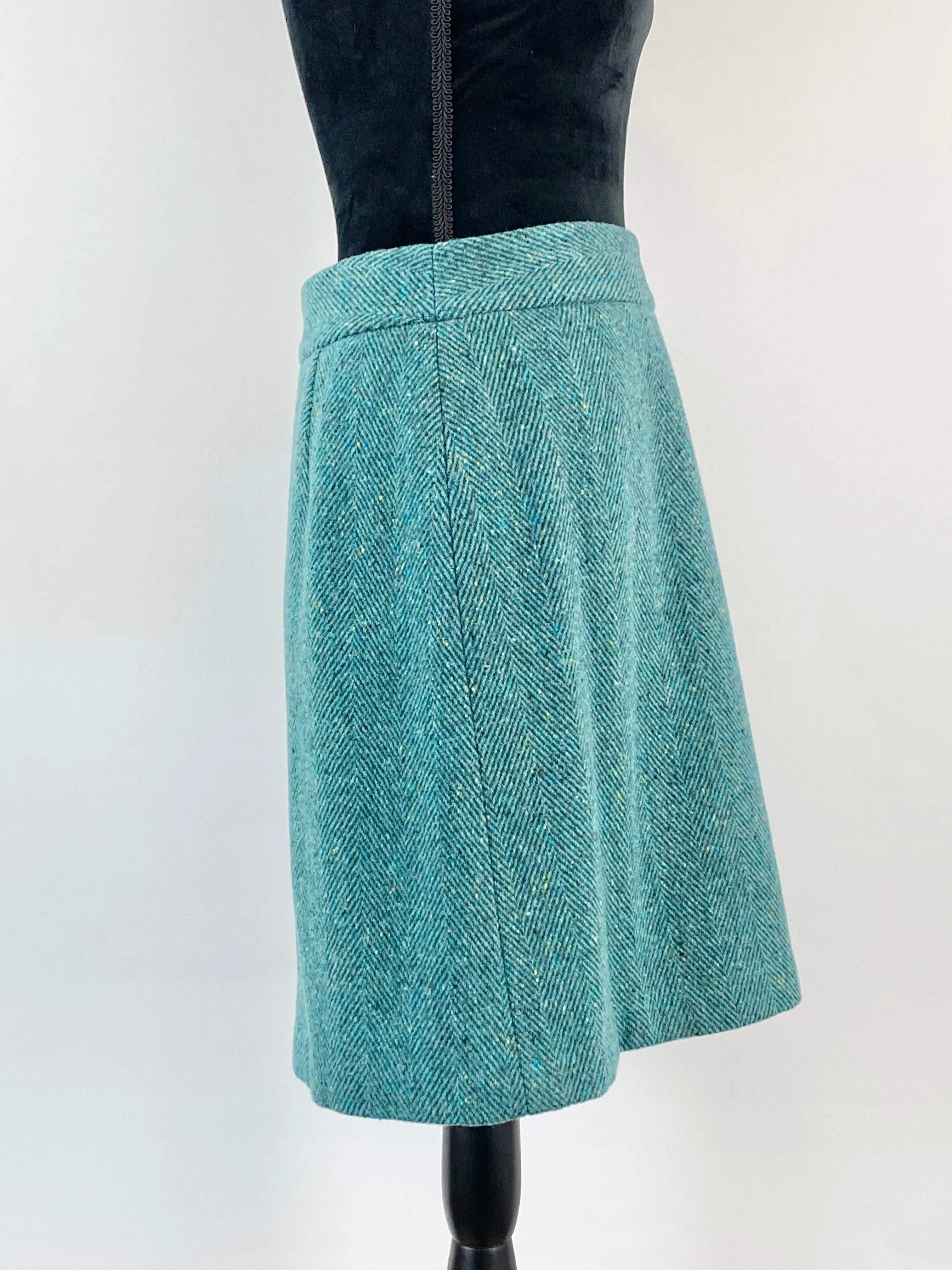 Anna Thomas Teal Herringbone Tweed Skirt - AU10