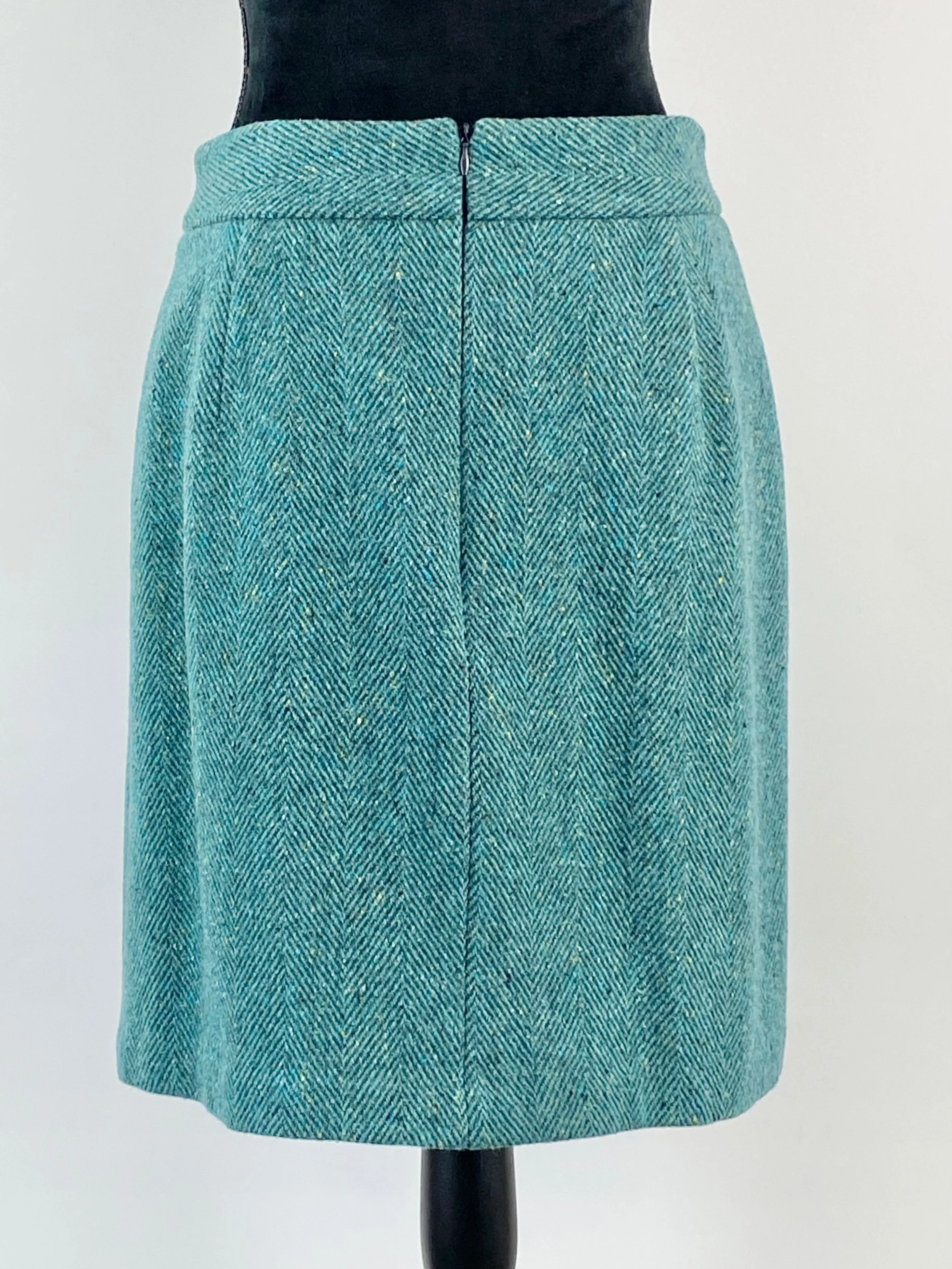 Anna Thomas Teal Herringbone Tweed Skirt - AU10