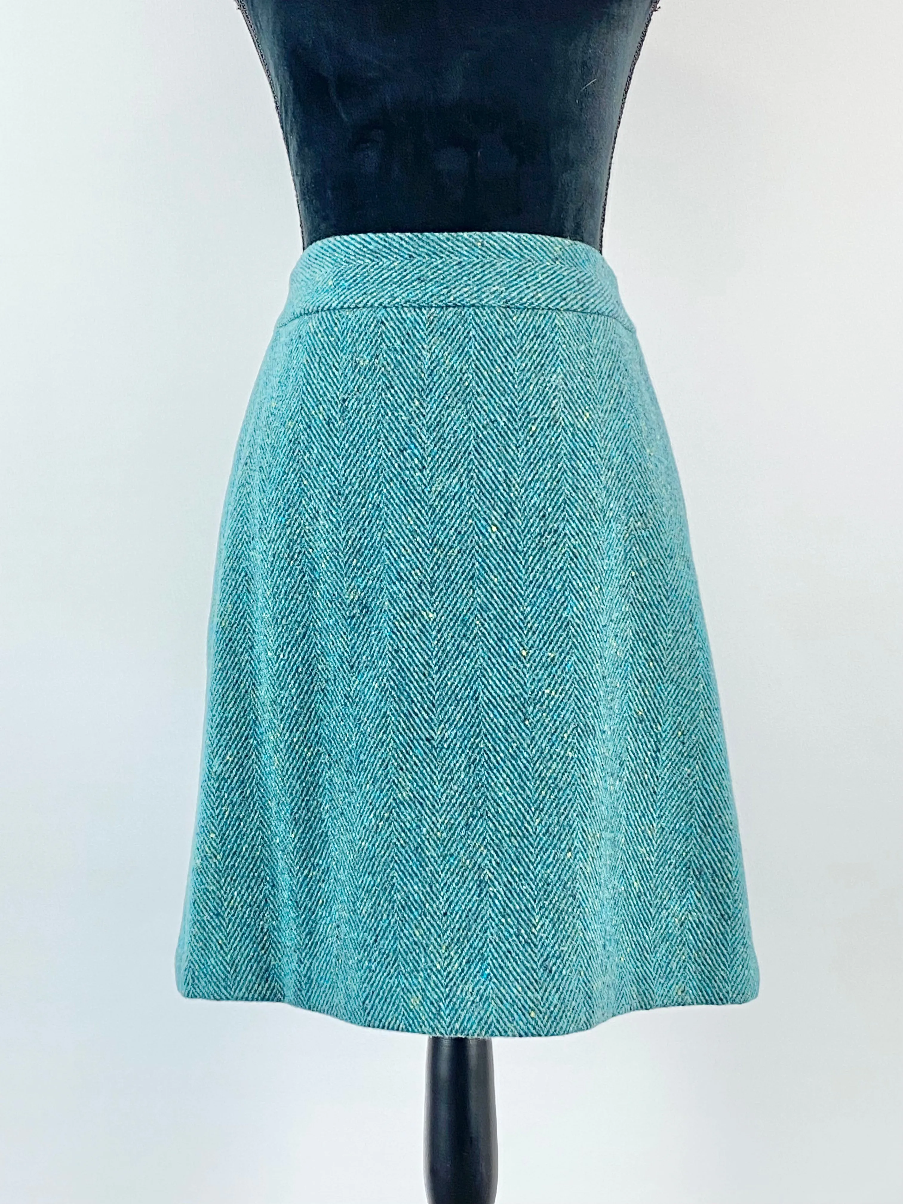 Anna Thomas Teal Herringbone Tweed Skirt - AU10