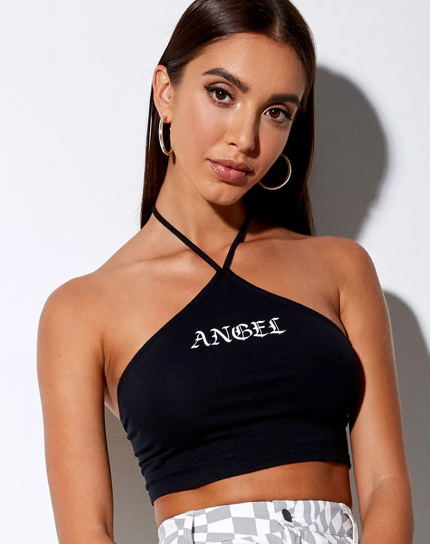 April Crop Top in Black 'Angel' in White