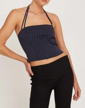 Arreta Crop Top in Pinstripe Navy