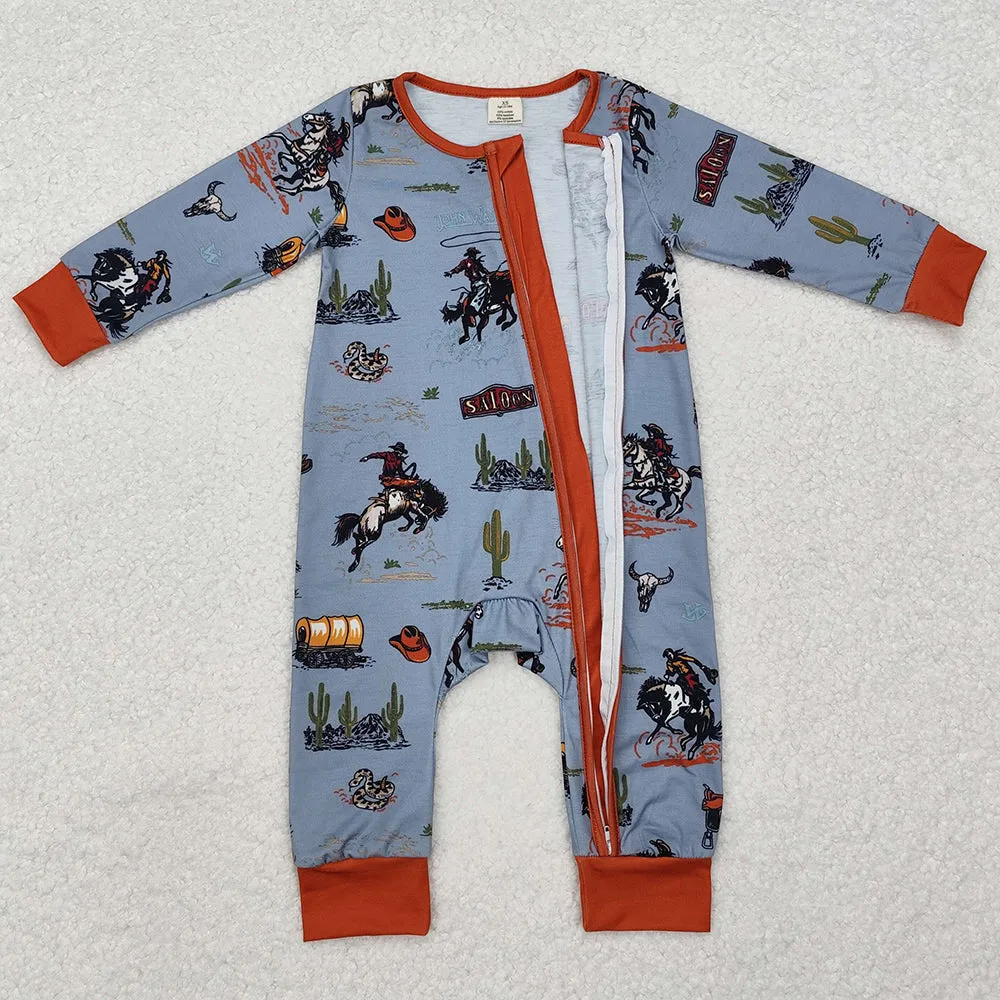 Baby Infant Boys Rompers Western Rodeo Zip Long Sleeve Rompers LR1858