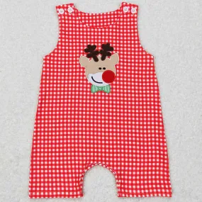 Baby Infant Rompers Christmas Deer Red Checkered Sleeveless Rompers SR0409