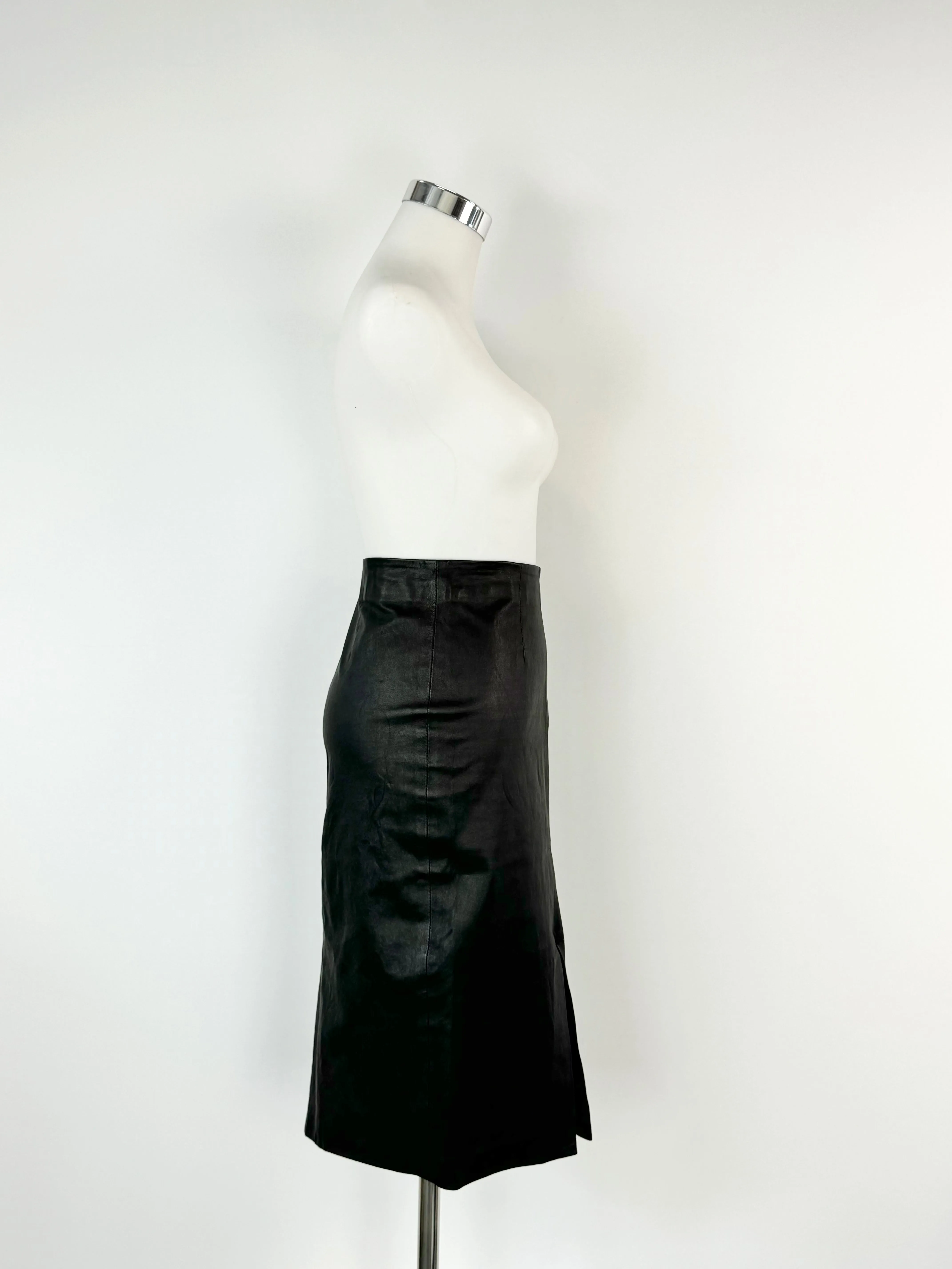 Baukjen Black Leather Pencil Skirt - AU10/12