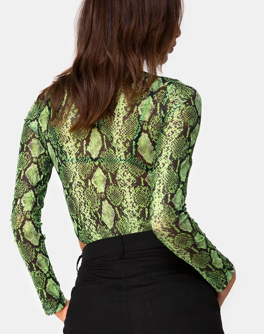 Berani Bodice in Slime Lime Snake Mesh