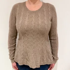 Biscuit Beige Cable Flared Cashmere Scoop Neck Jumper Large