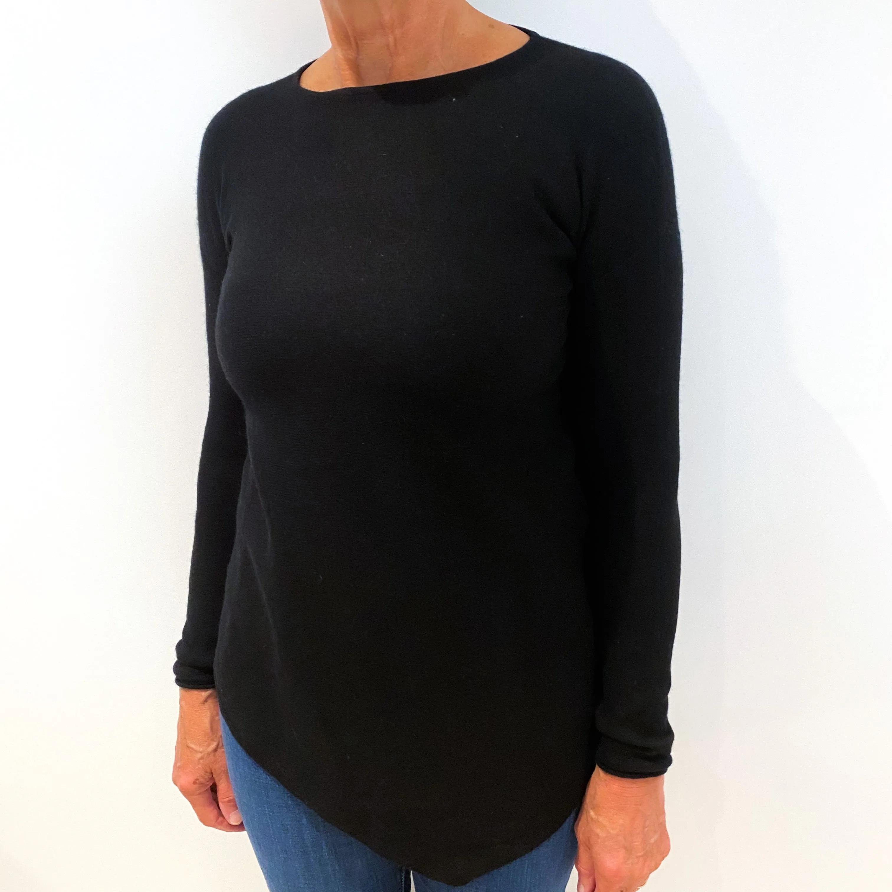 Black Asymmetric Hem Cashmere Crew Neck Tunic Medium