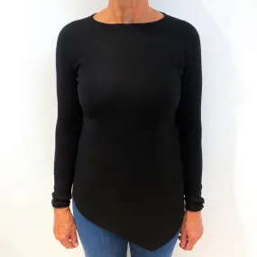 Black Asymmetric Hem Cashmere Crew Neck Tunic Medium