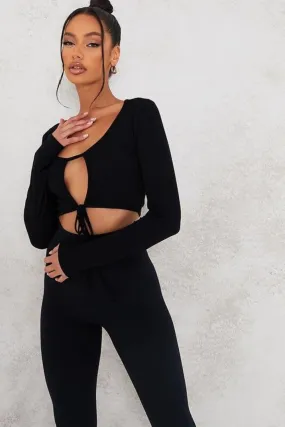 Black Cut Open At Front Crop Top