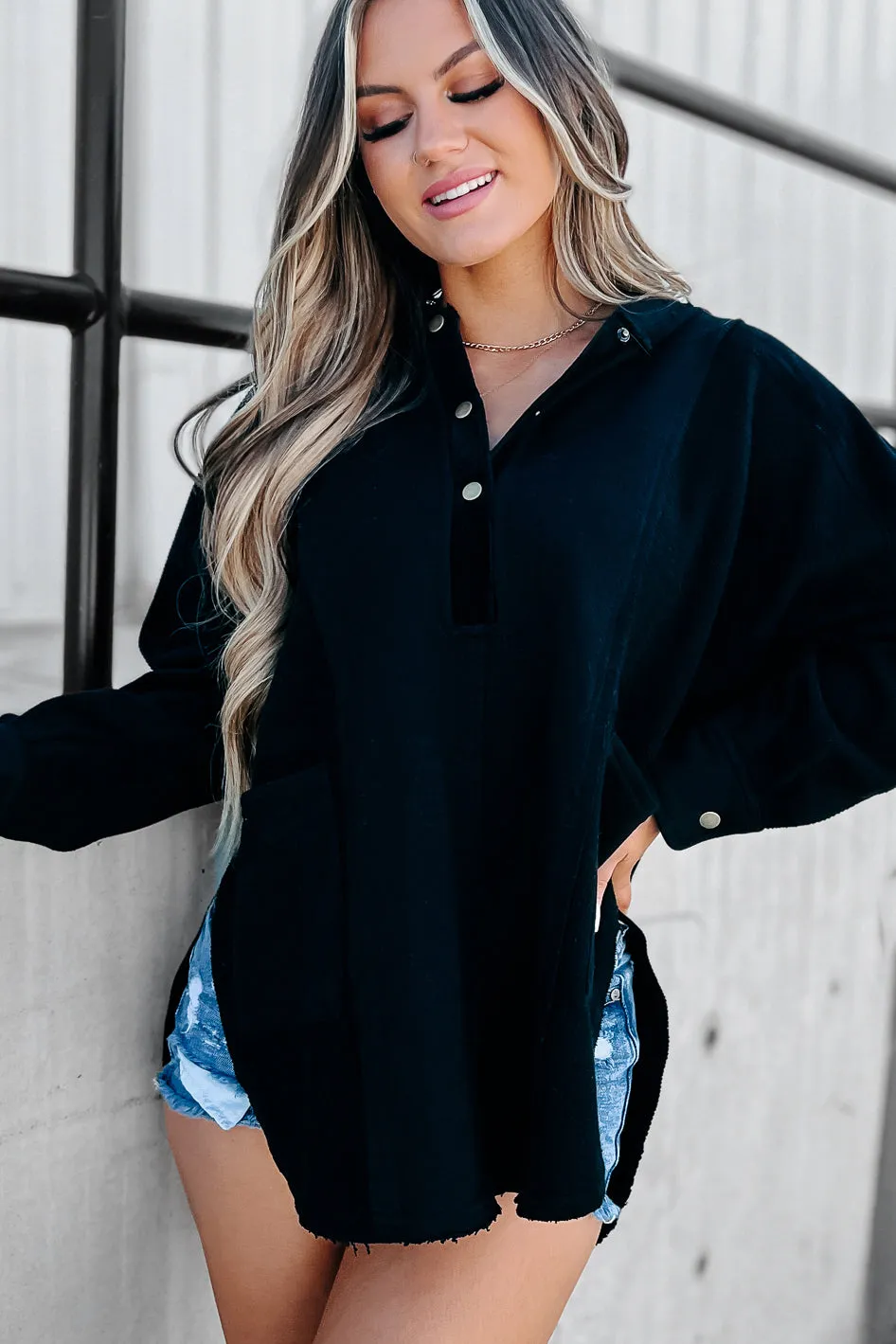 Blissful Weekend Oversized Hooded Pullover (Black)