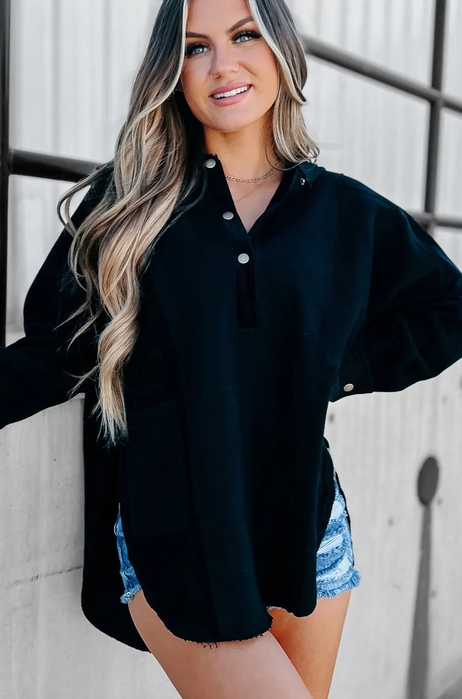 Blissful Weekend Oversized Hooded Pullover (Black)