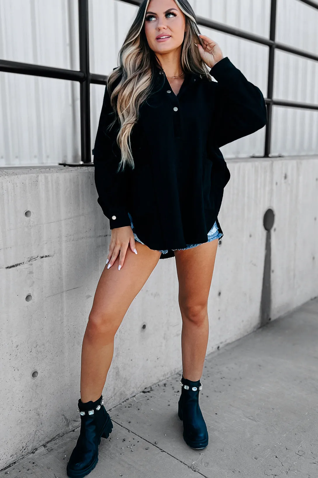 Blissful Weekend Oversized Hooded Pullover (Black)