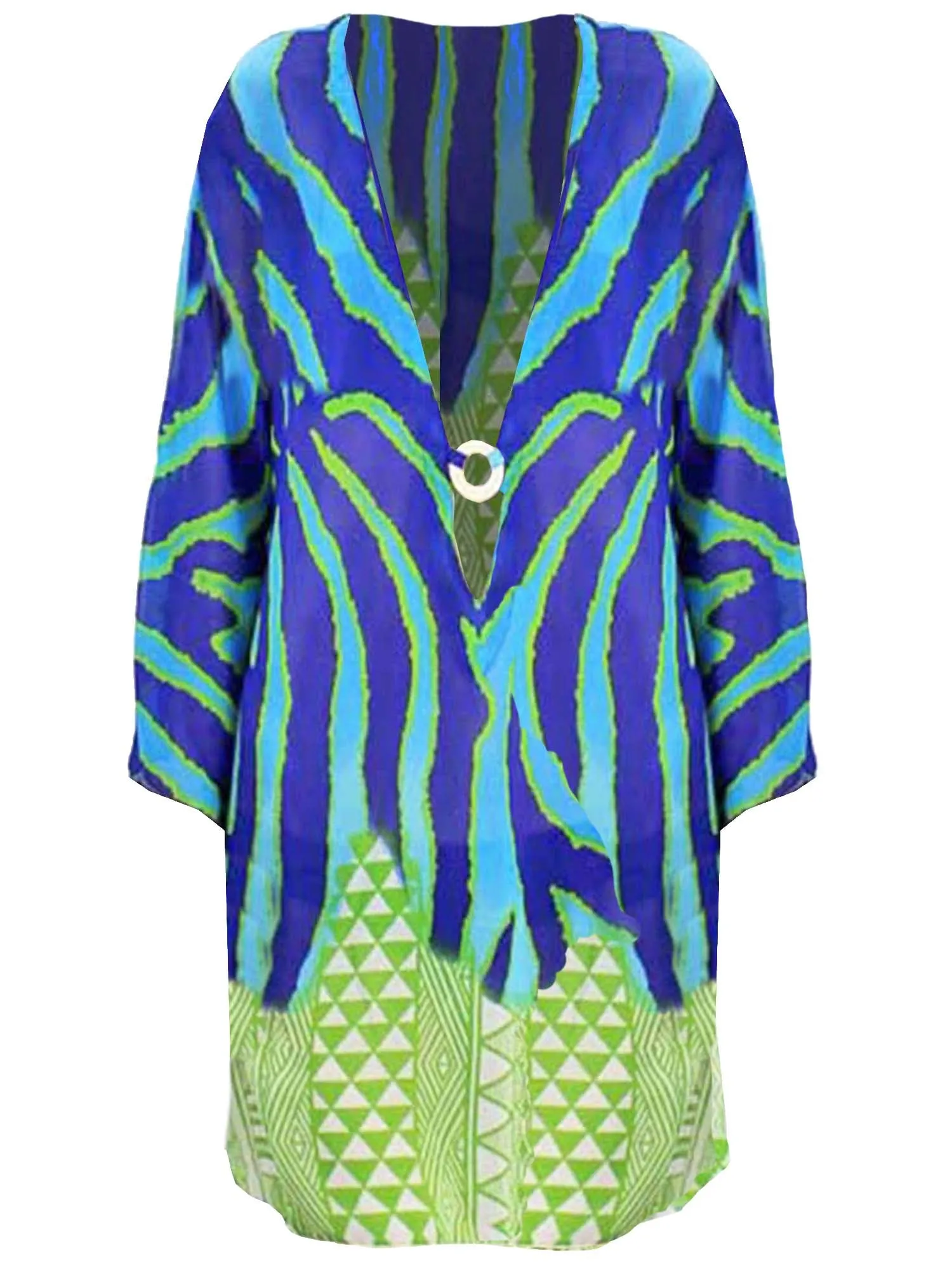 Blue & Green Wild Stripe Aztec Print Cover Up