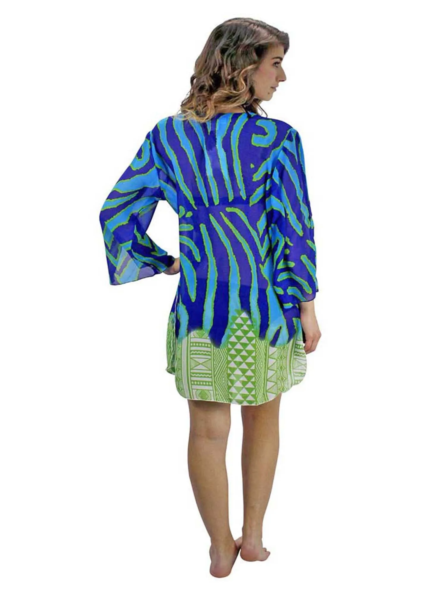 Blue & Green Wild Stripe Aztec Print Cover Up