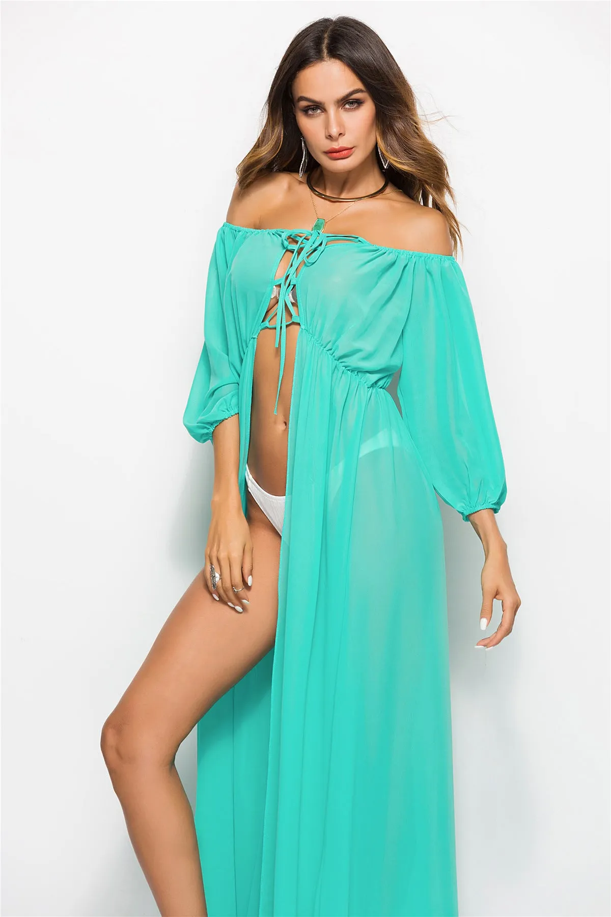 Boat Neck Bare Shoulders Chiffon Dress