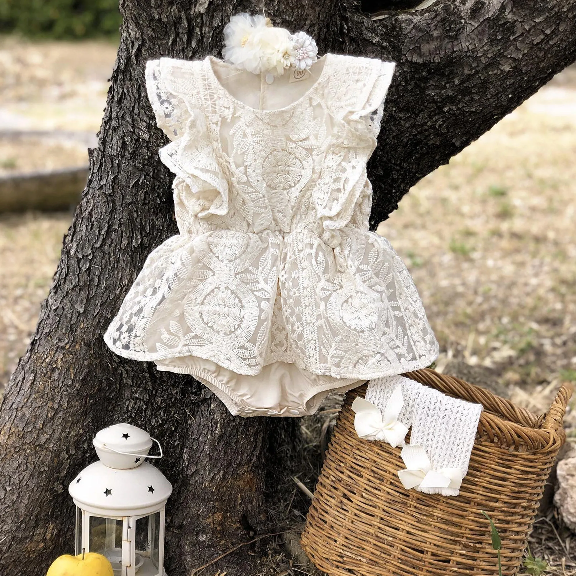 Boho Baby Girl Lace Dress Romper for First Birthday Cake Smash Outfit Girl