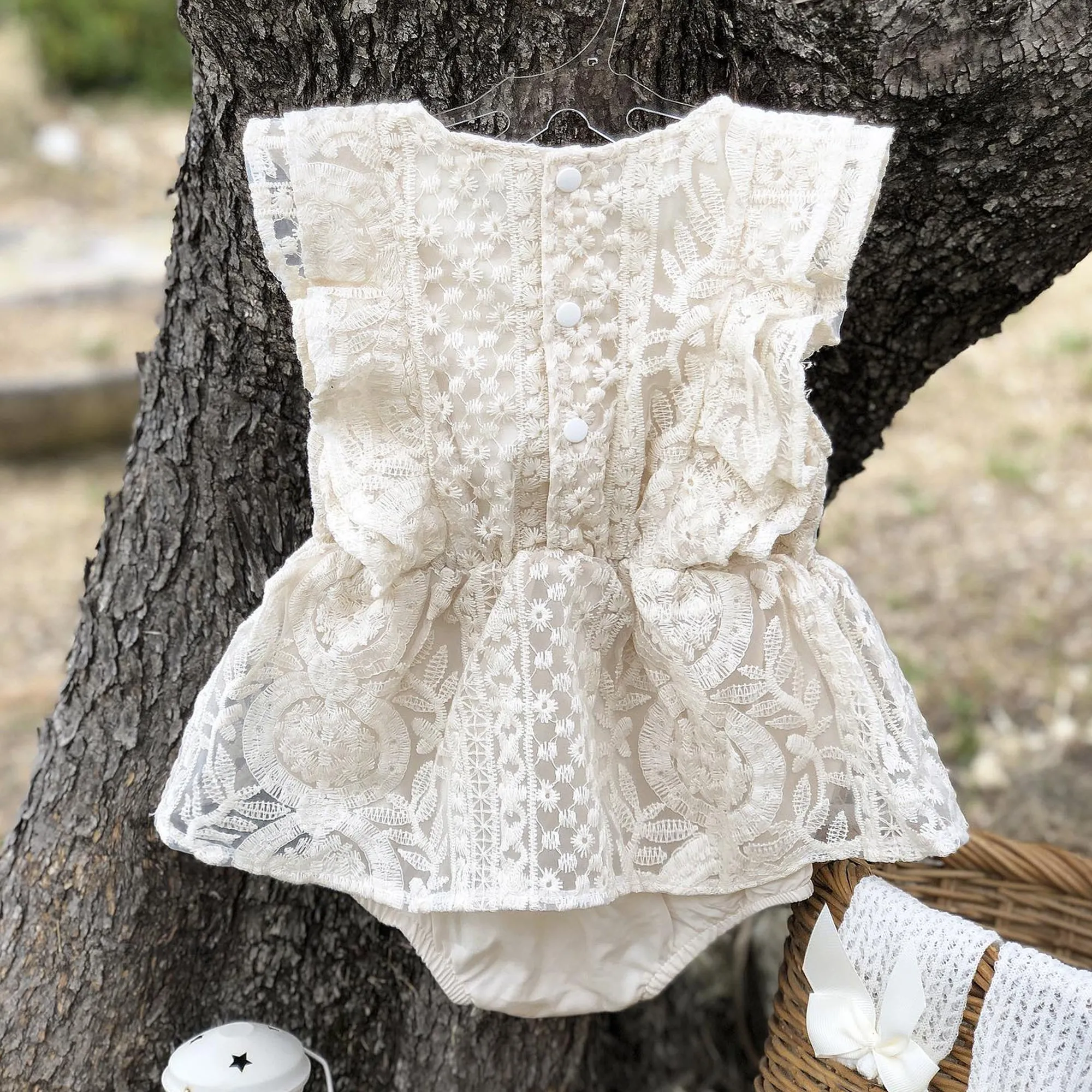 Boho Baby Girl Lace Dress Romper for First Birthday Cake Smash Outfit Girl