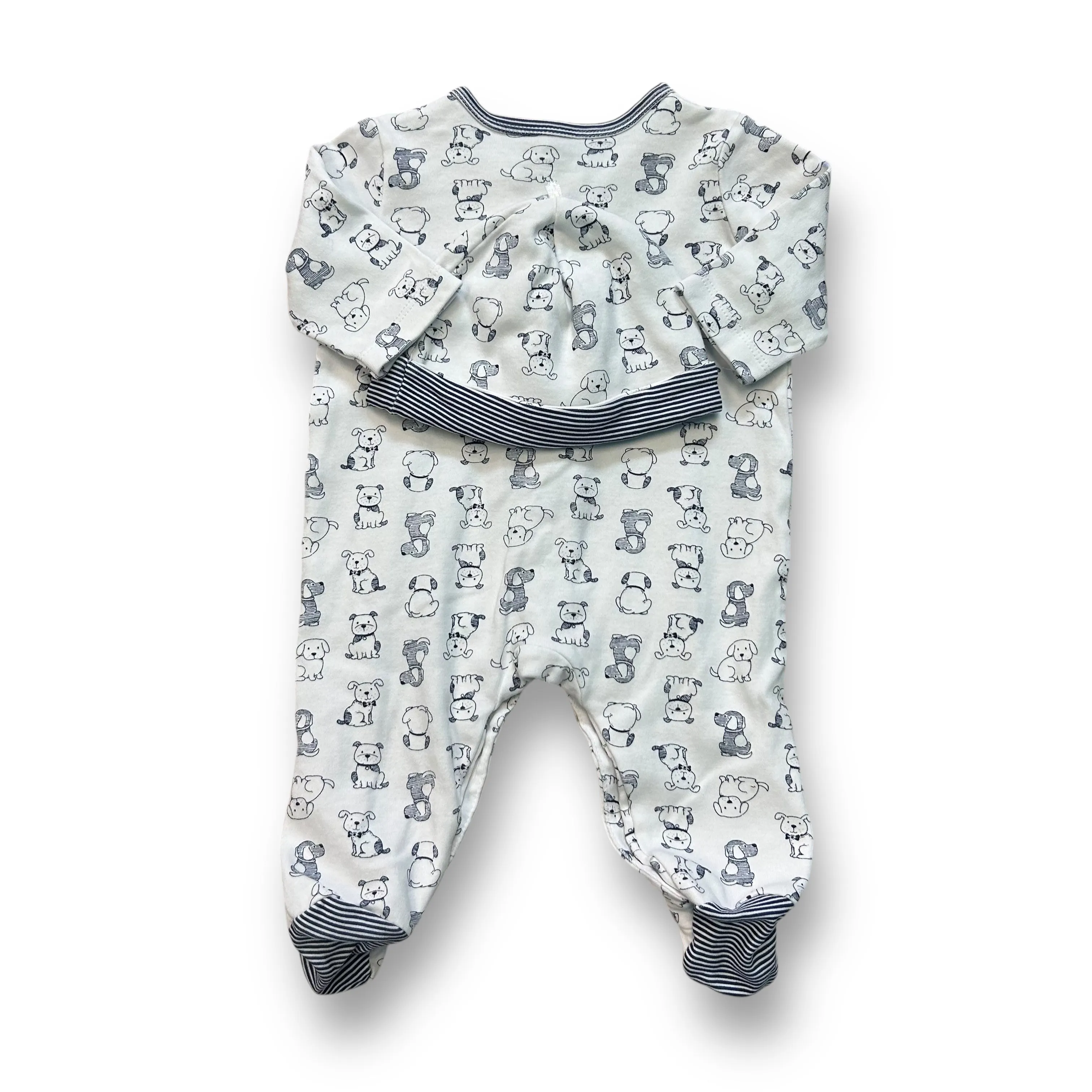 Boys Little Me Size 3 Months White & Navy Print Romper with Hat