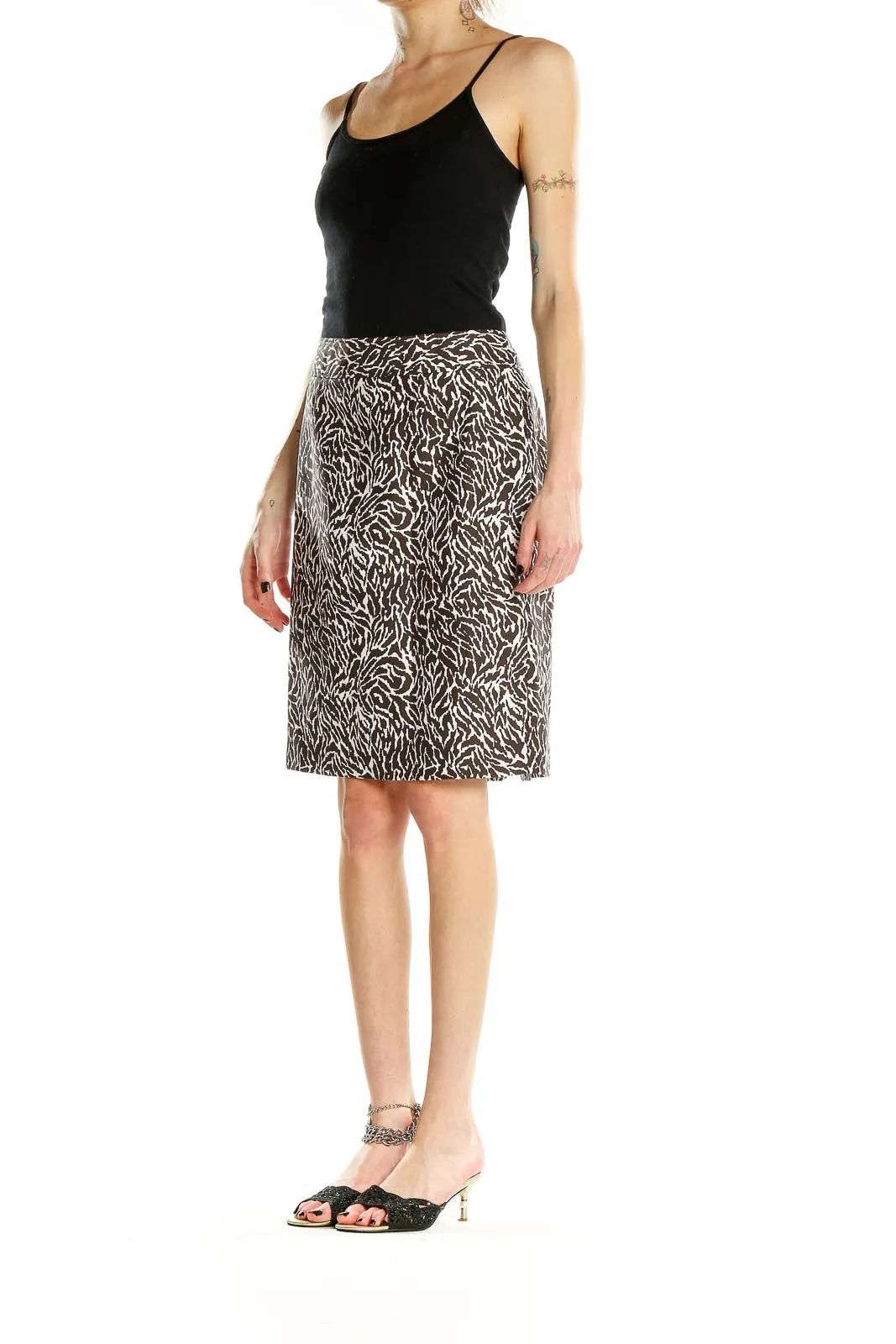 Brown and White Animal Print Skirt