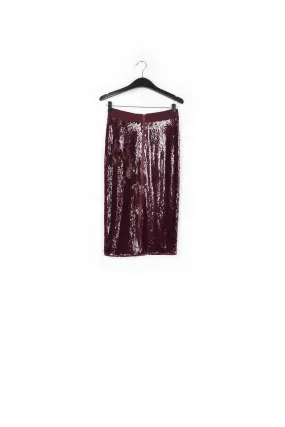 Burgundy sequin-embellished pencil skirt