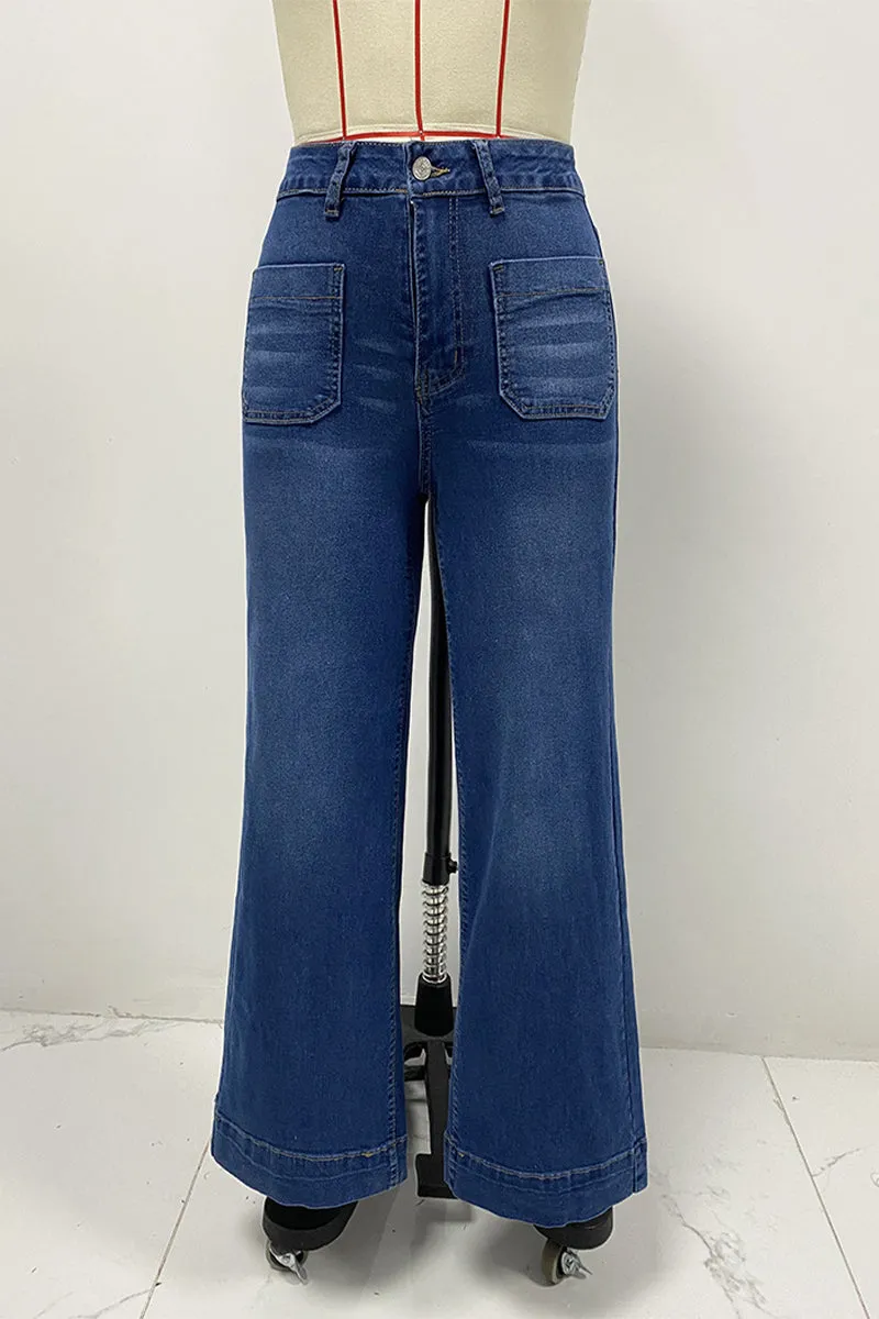 Casual  Distressed Pocket High Waist Loose Denim Jeans