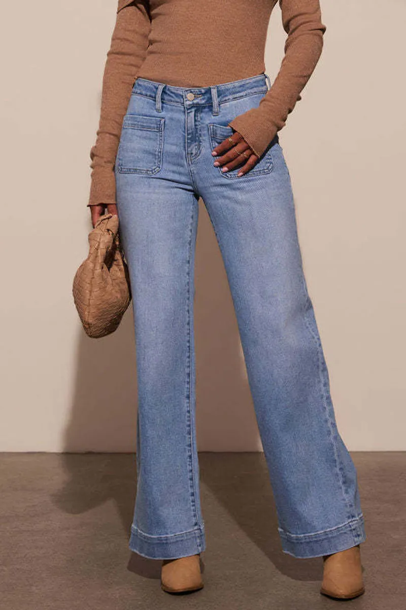 Casual  Distressed Pocket High Waist Loose Denim Jeans