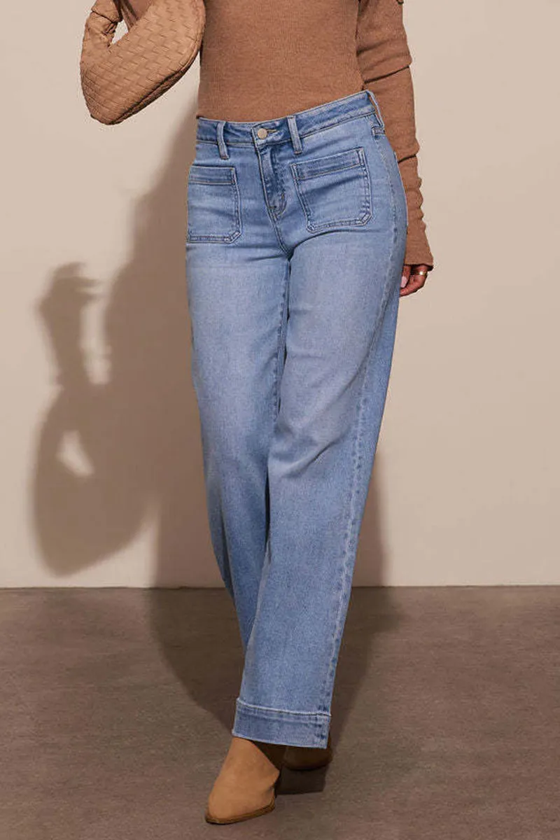 Casual  Distressed Pocket High Waist Loose Denim Jeans