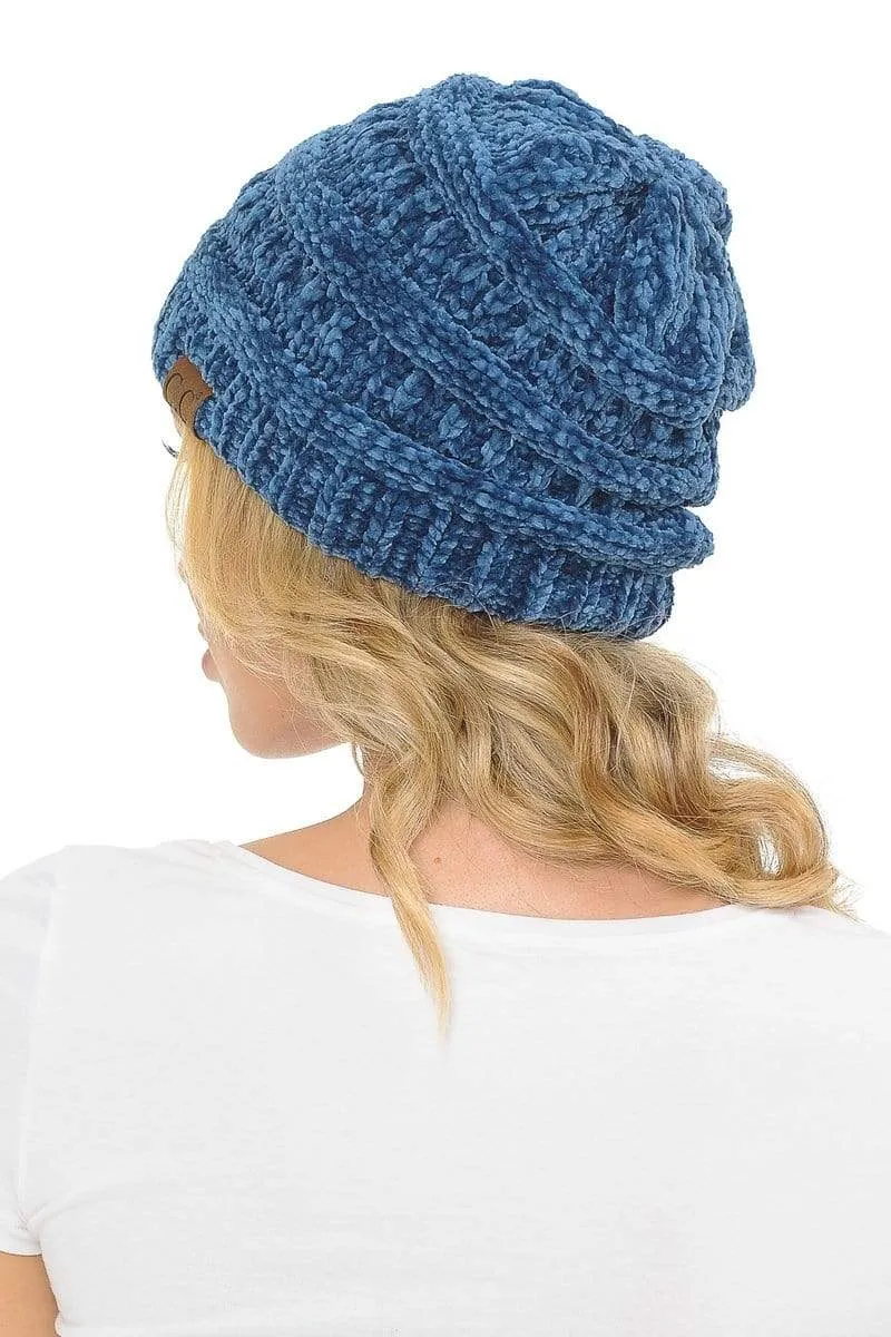 C.C Hat 30 - Chenille Textured Soft Stretchy Warm Thick Cap Hat Cable Knit Beanie