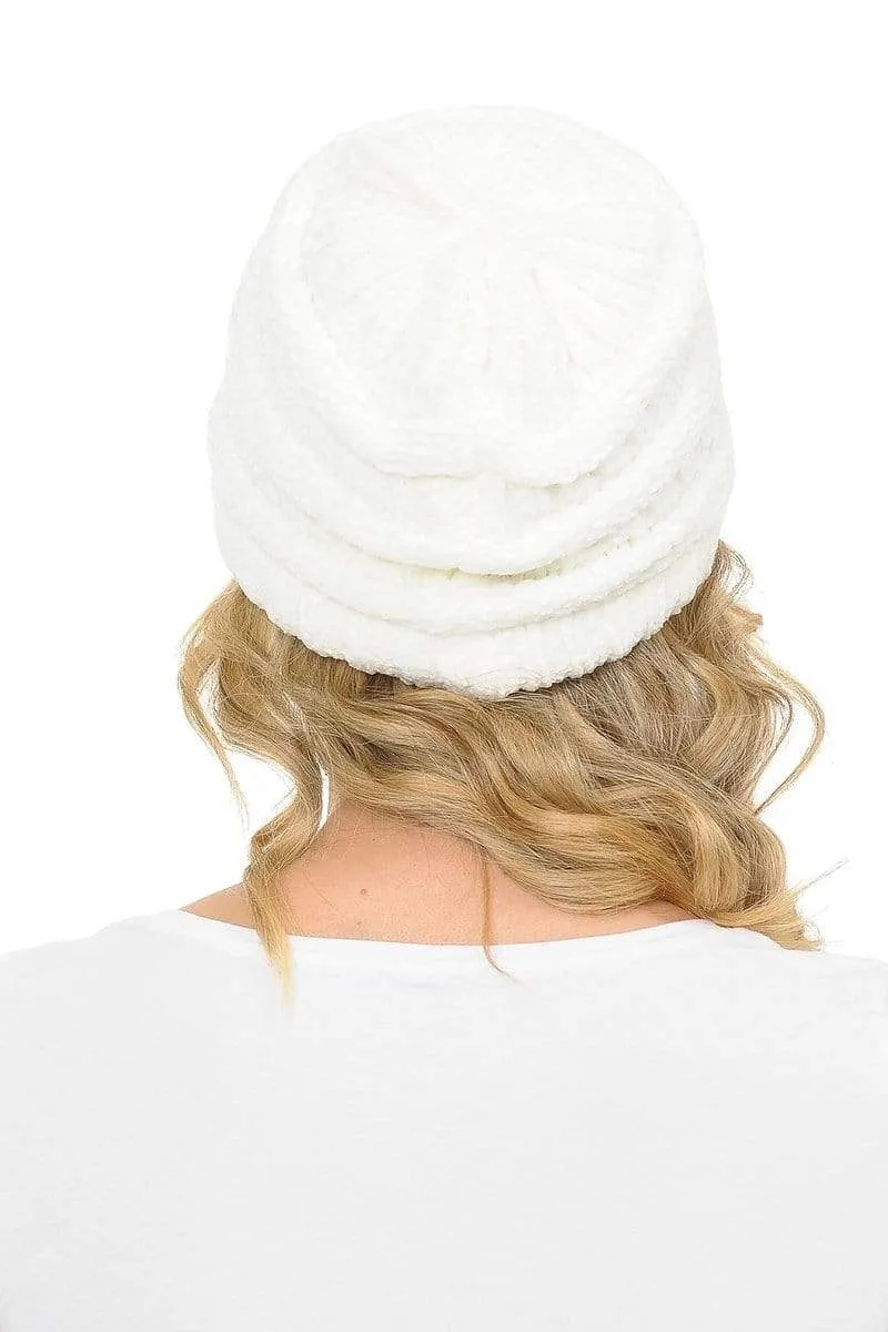 C.C Hat 30 - Chenille Textured Soft Stretchy Warm Thick Cap Hat Cable Knit Beanie