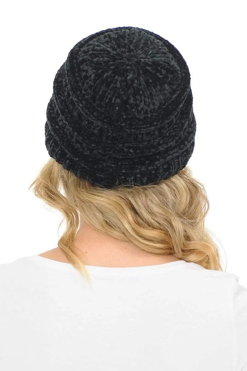 C.C Hat 30 - Chenille Textured Soft Stretchy Warm Thick Cap Hat Cable Knit Beanie