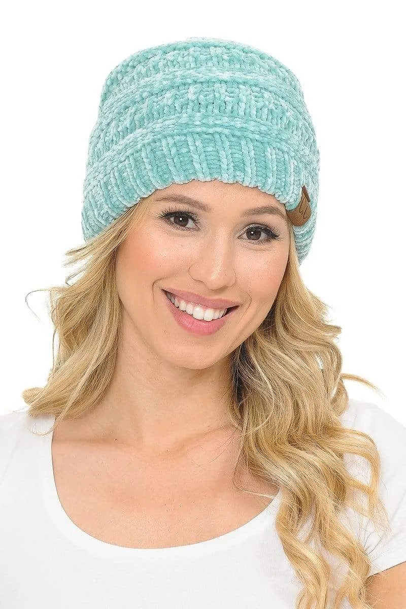 C.C Hat 30 - Chenille Textured Soft Stretchy Warm Thick Cap Hat Cable Knit Beanie