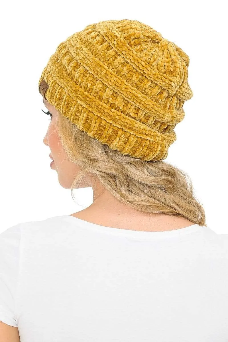 C.C Hat 30 - Chenille Textured Soft Stretchy Warm Thick Cap Hat Cable Knit Beanie