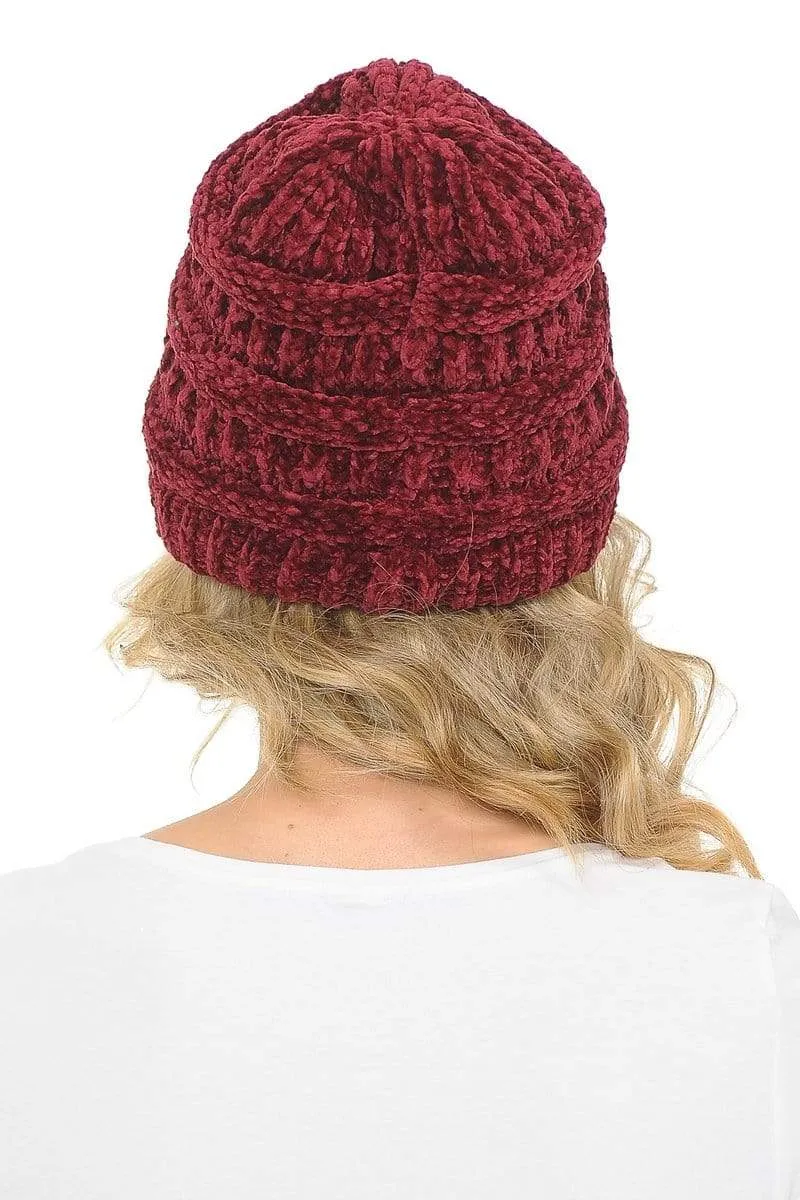 C.C Hat 30 - Chenille Textured Soft Stretchy Warm Thick Cap Hat Cable Knit Beanie