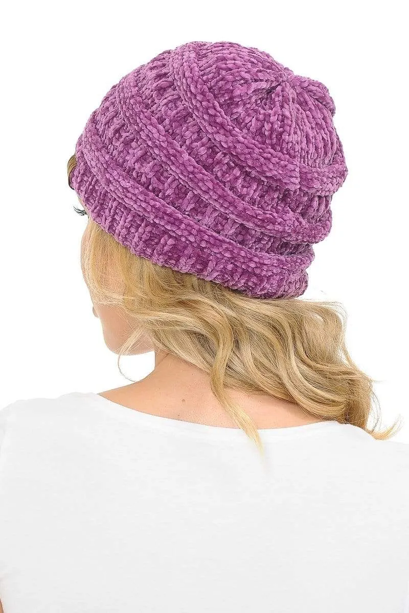 C.C Hat 30 - Chenille Textured Soft Stretchy Warm Thick Cap Hat Cable Knit Beanie