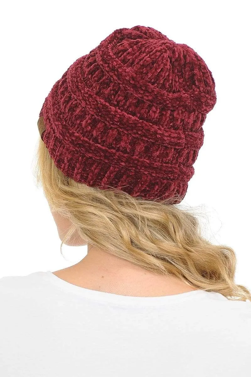 C.C Hat 30 - Chenille Textured Soft Stretchy Warm Thick Cap Hat Cable Knit Beanie